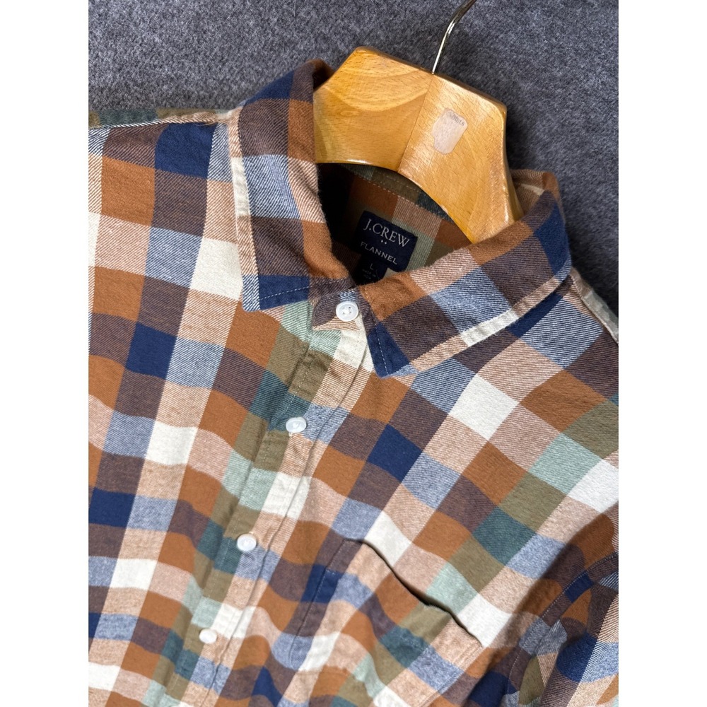 J Crew‎ Flannel Plaid Button Down Shirt Men Size L Brown Winter Cowboy Country